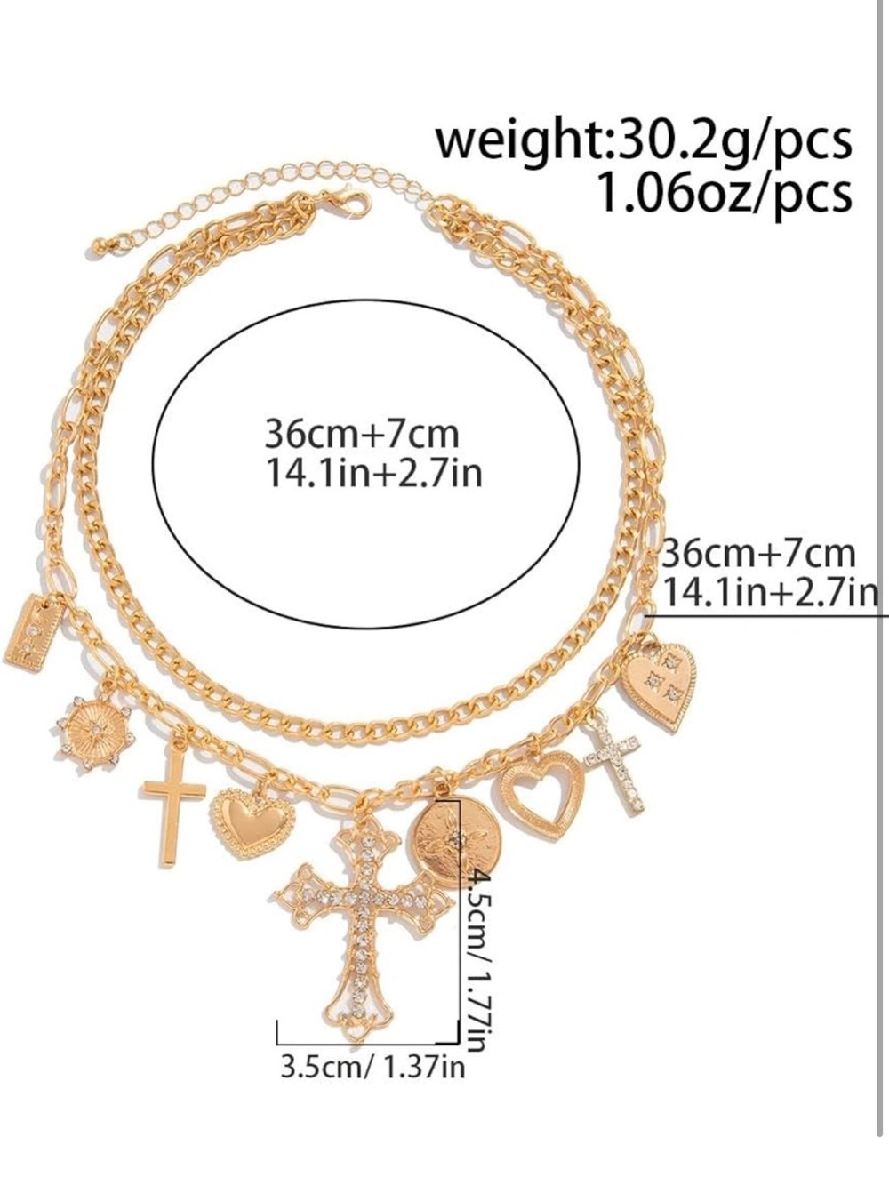Anthropologie Gold Layered Charm Necklace with Crosses & Hearts - Picture 6 of 8